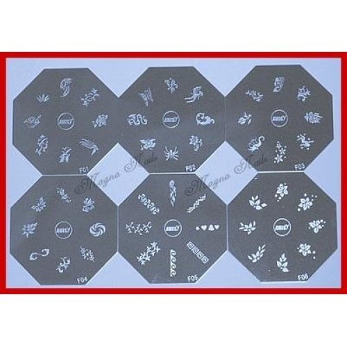 Nail Art Stamping Schablonen Set Serie F 6-Teilig