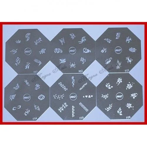 Nail Art Stamping Schablonen Set Serie F 6-Teilig