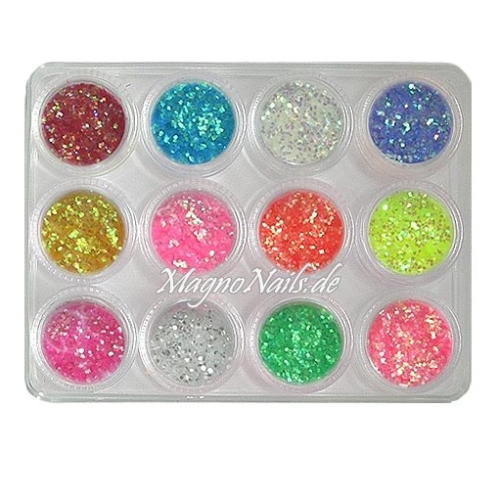 12 x  Tetragon/Hexagon Glitter in einer Box Nail Art Nailart Nageldesign