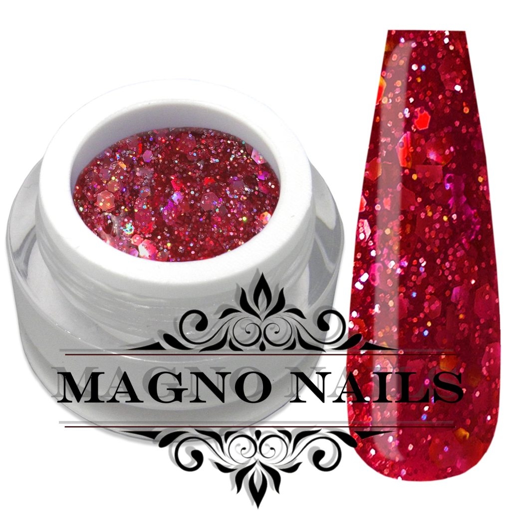 Farbgel rot mit  Glitter Pailetten deckend