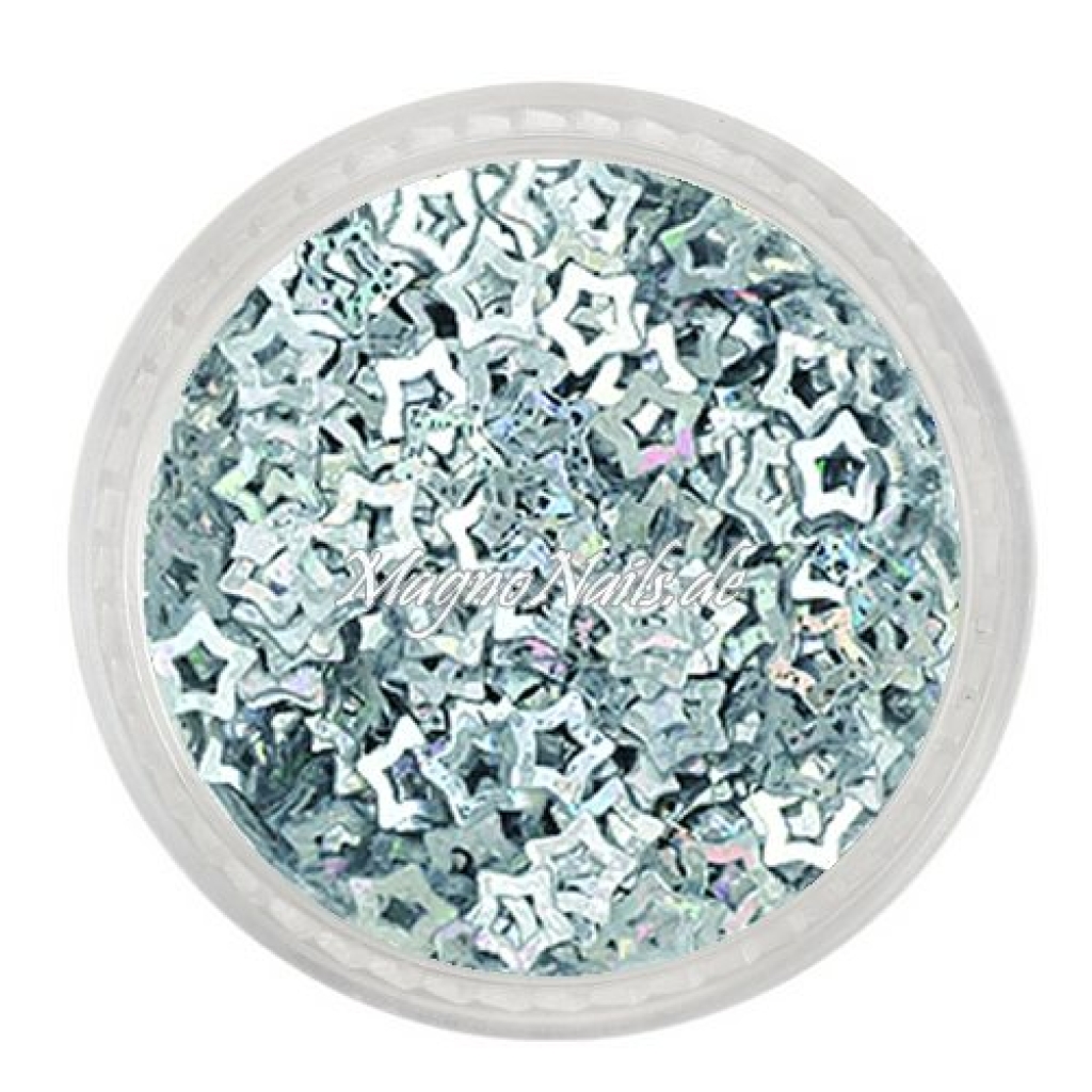 Glitter Shapes - Einlegemotive - Sterne gelocht silber hologramm Nail Art Nails Nagel Nögel Nailart Einleger