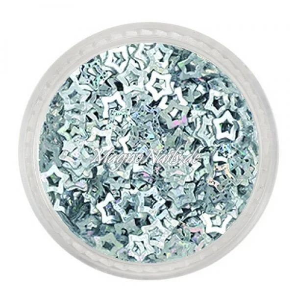 Glitter Shapes - Einlegemotive - Sterne gelocht silber hologramm Nail Art Nails Nagel Nögel Nailart Einleger
