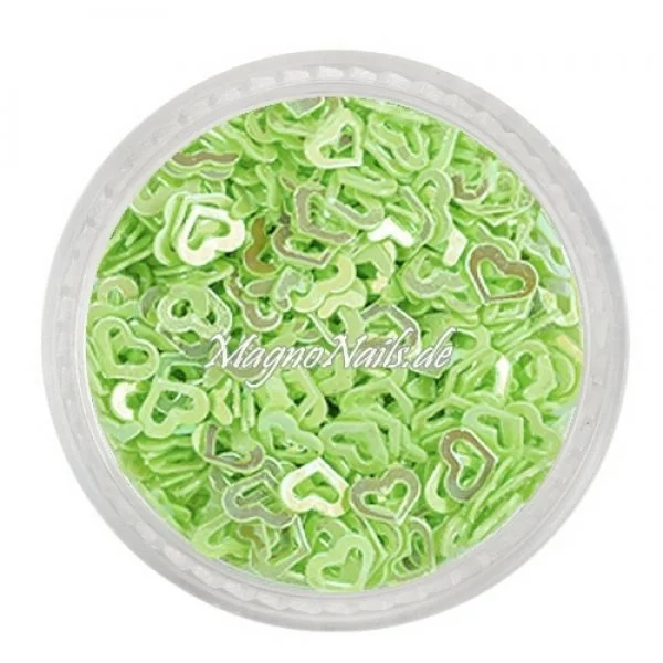 Glitter Shapes - Einlegemotive - Herzen gelocht apfelgrün Nail Art Nails Nagel Nögel Nailart