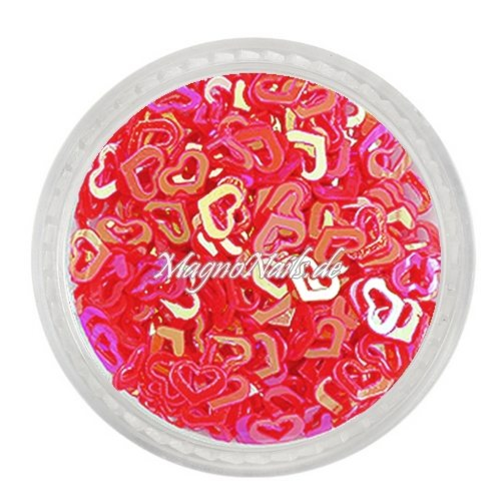 Glitter Shapes - Einlegemotive - Herzen gelocht korallenrot Nail Art Nails Nagel Nögel Nailart
