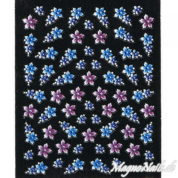 Nail Art 2D Sticker Nagelaufkleber Aufkleber Nageldesign Nägel selbstklebend Blumen Blau