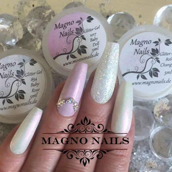 Sommernägel - Naiart Idee - Pink Hellrosa weiss Glitter Hochzeit