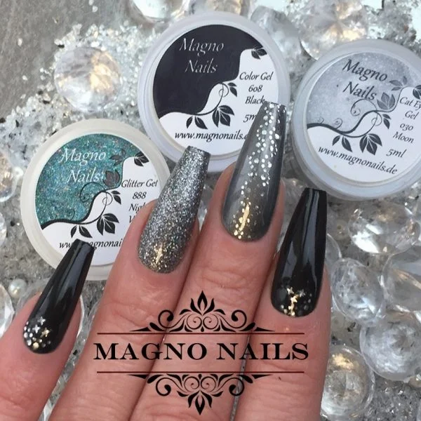 Scharz Silber Winternägel mit 3D Sticker