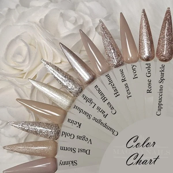 Nude Beige Farbpalette Glitter Glitzer Nageltips Farbtips aufgetragen