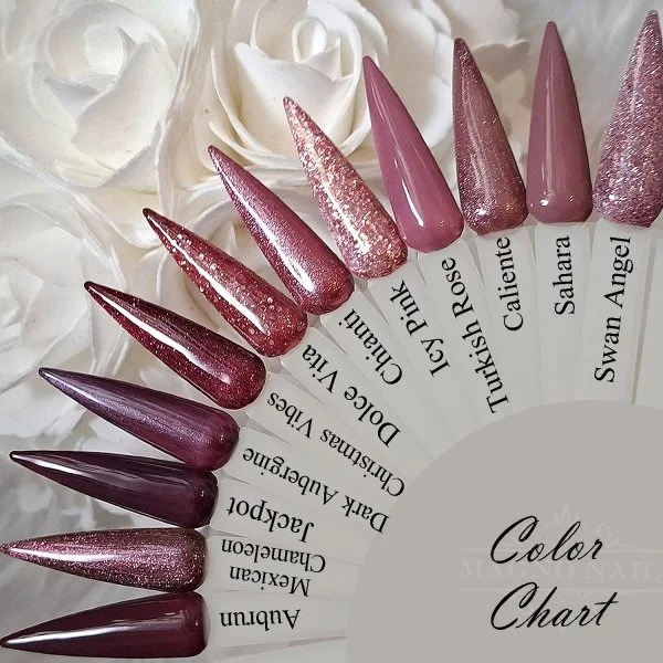 Farbpalette Rot Braun Altrose Glitzer Glitter Nageltips aufgetragen