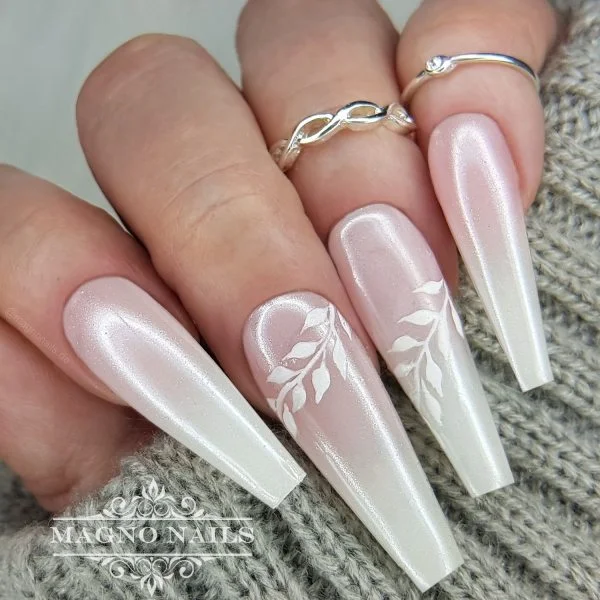 Weiß Babyboomer Chrome Nagelfolien Transfer Folien Blumen Nageldesign Ideen - Sommernägel - Sommer Nägel 