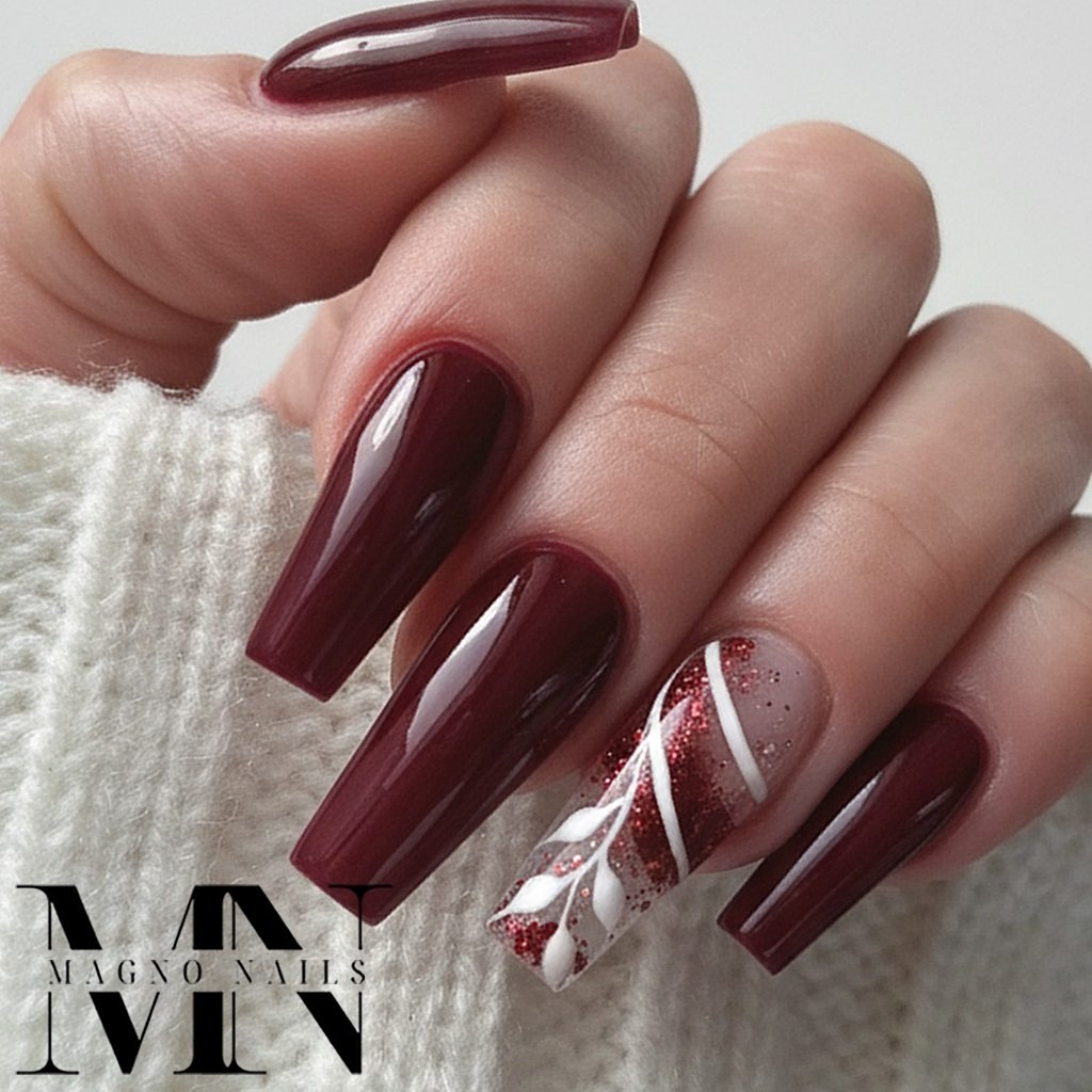 Nageldesign Ideen Herbstnägel - Weinrot Braunes UV Gel sehr schön