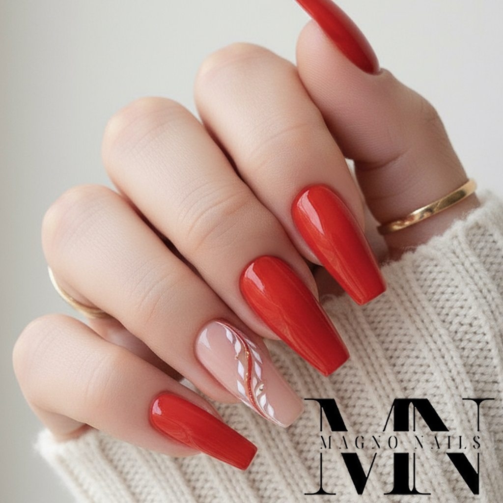 Luxus Rote Nägel mit Design - Nägeldesign Ideen