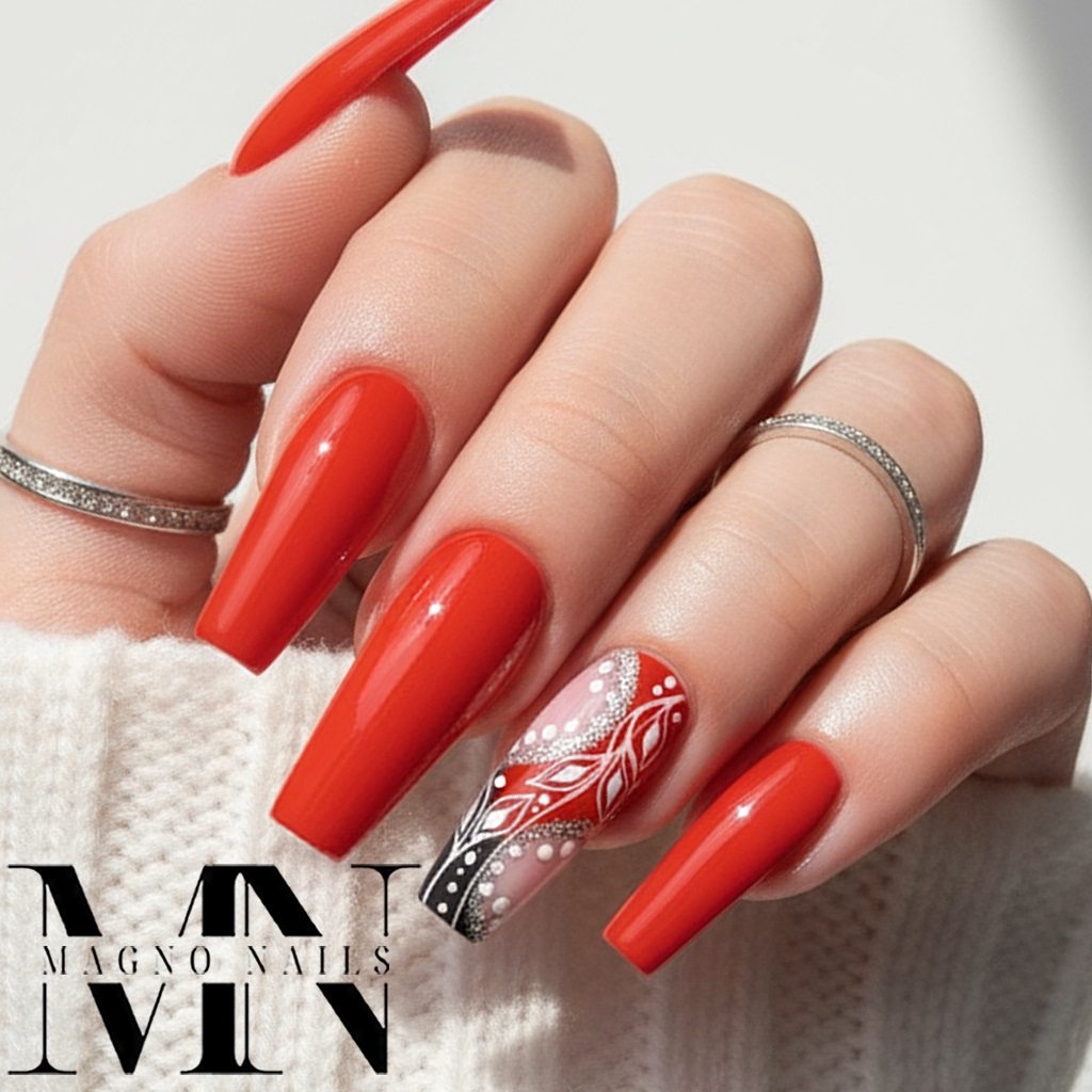 Knallrote Nägel - Rotes Nageldesign mit schwarz - Luxus Nägel