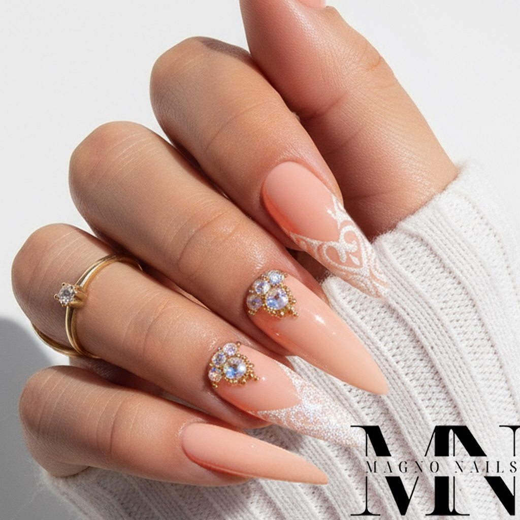 Stiletto Nägel - Neon Peach Pfirsich Farbe Nageldesigns