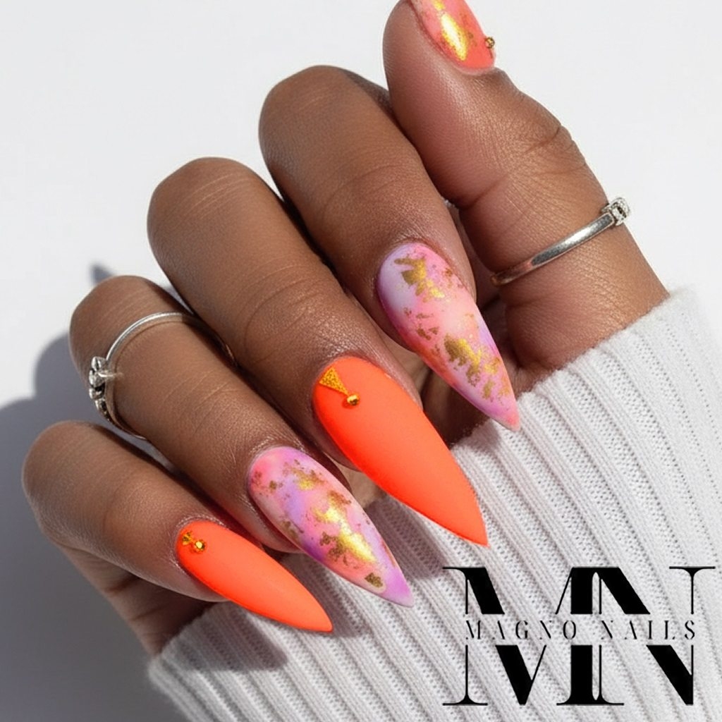 Neon Coral Orange mit Rosa und Gold Folie