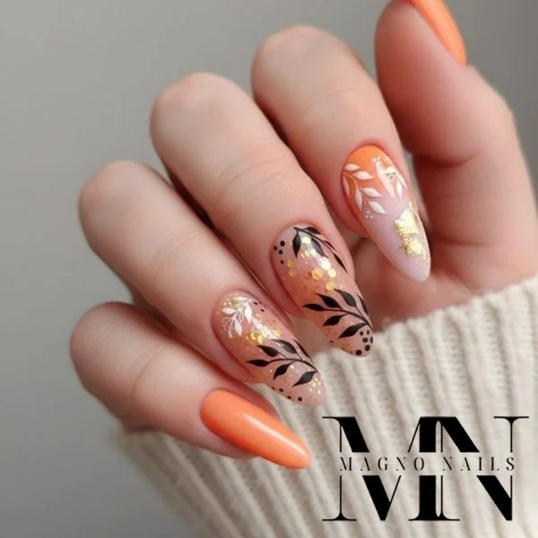 Farbgel Mango Orange Herbstdesign Herbstnägel