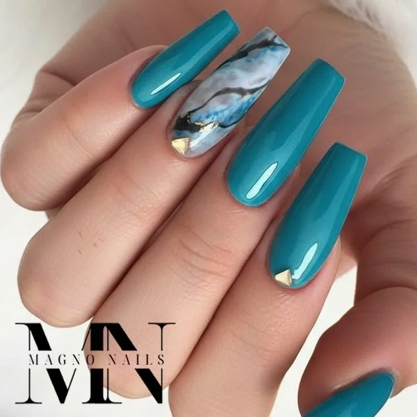 Türkis - Blau grüne Luxus Nägel mit Marmor Designs