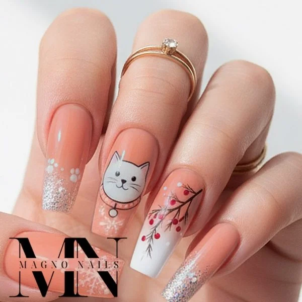 Winter Nägel - Katze Nageldesign Weihnachten Naildesign Ideen