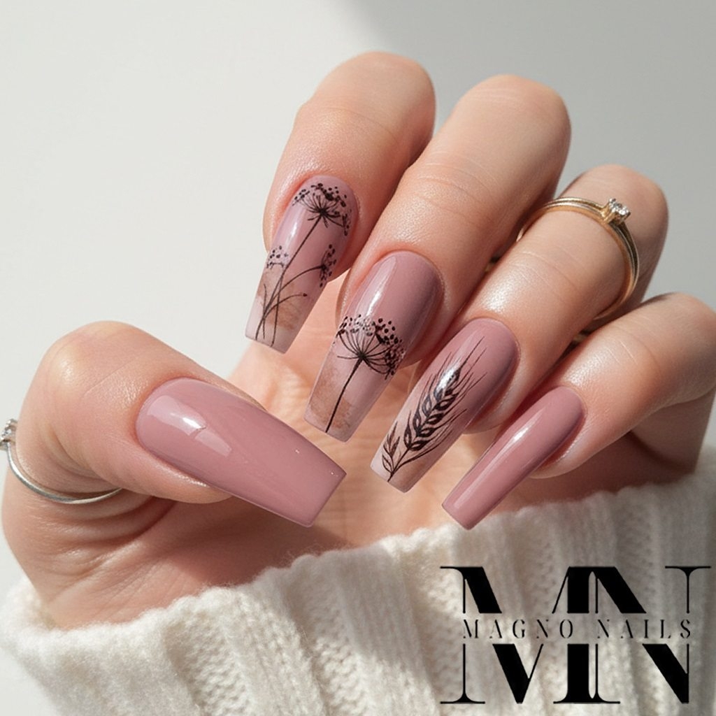 Herbstnägel - Schilf Pusteblume Nageldesign Ideen