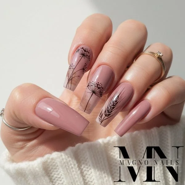 Herbstnägel - Schilf Pusteblume Nageldesign Ideen