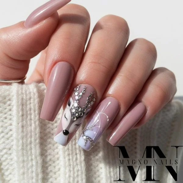 Winternägel - mit einem Reh Rudolf Luxus Nägel