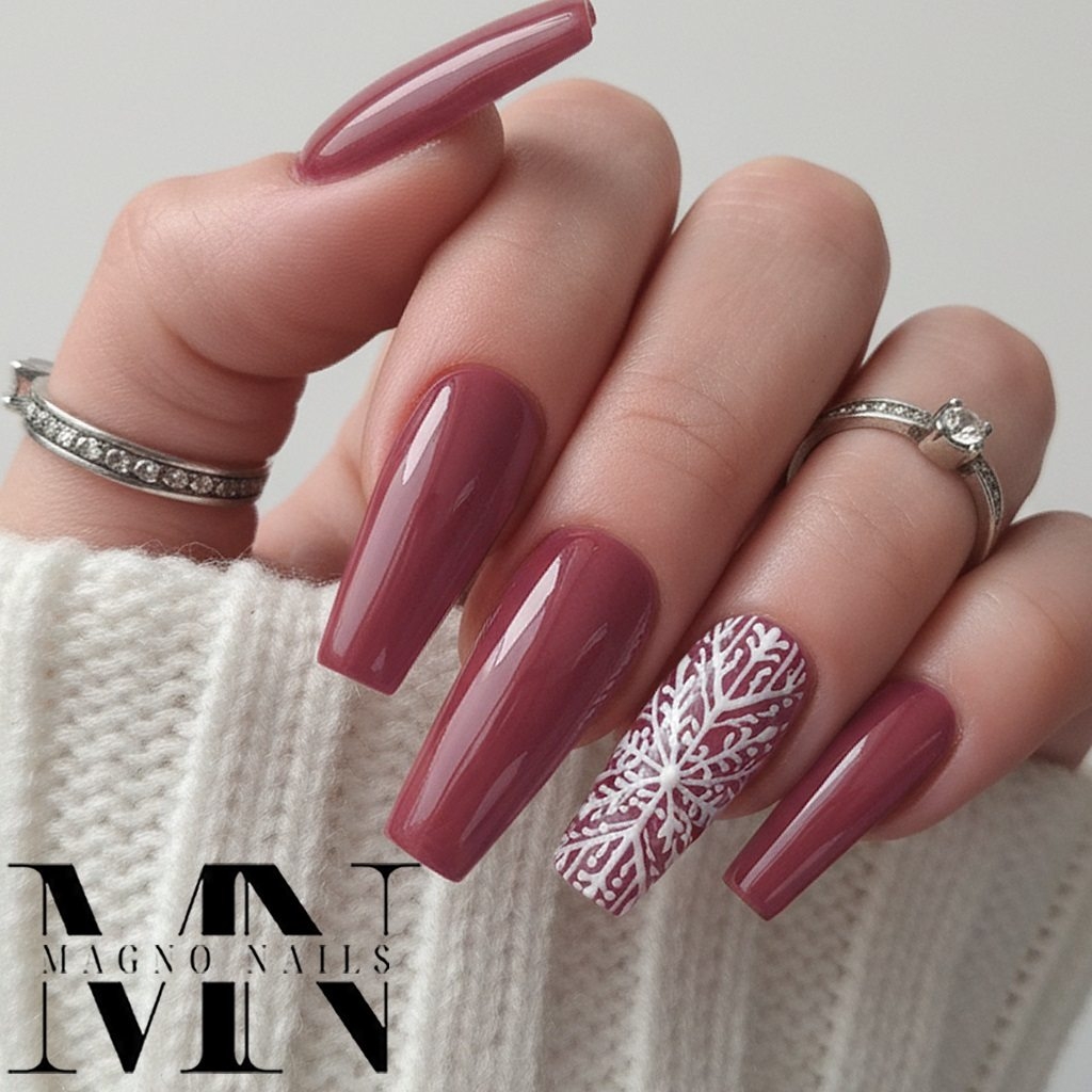 Winter Nägel - Rot Braun Nageldesign Winternägel Schneeflocken