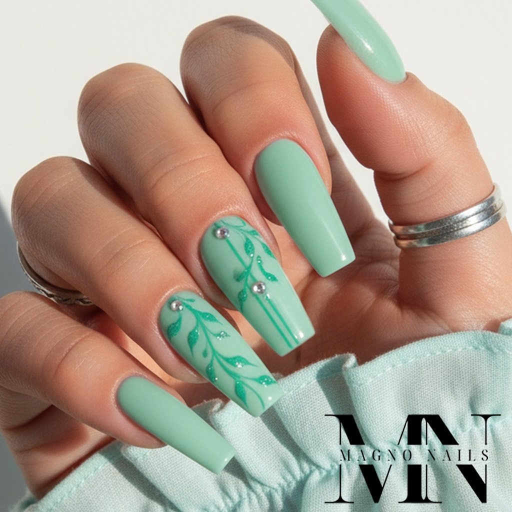 Farbgel mint - pastel Farben Nageldesign Ideen Schnörkel