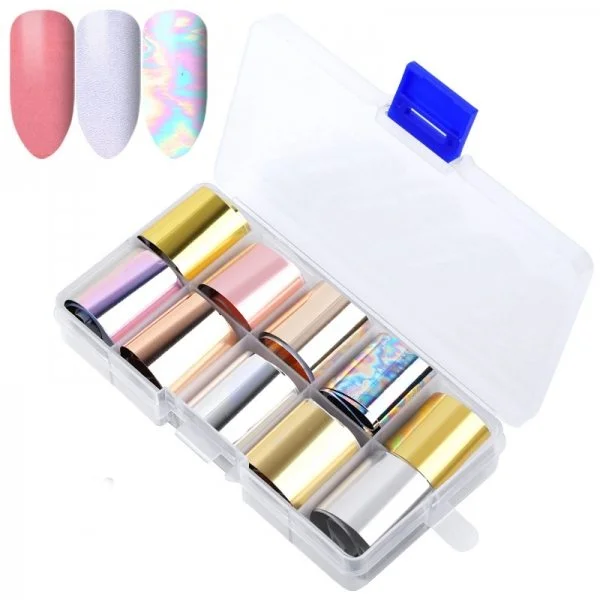 Nail Art Transfer Folien Set - Metallic Nagelfolie Nageldesign Folie Tranferfolie Nailart