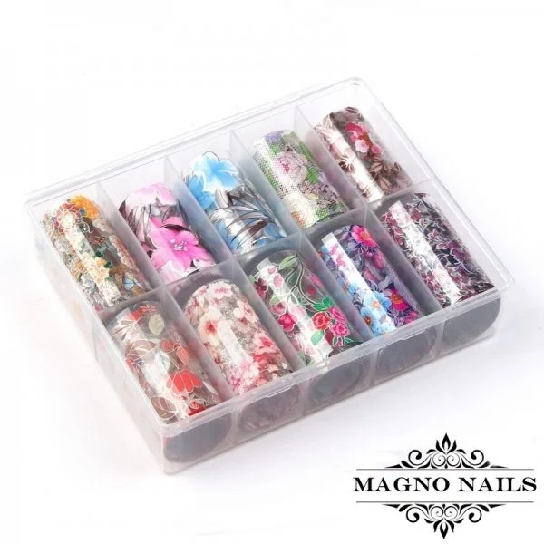 Nail Art Transfer Folien Set - Magic Flowers Nagelfolie Nageldesign Folie Tranferfolie Nailart