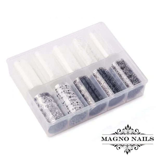 Nail Art Transfer Folien Set - Black and White Nagelfolie Nageldesign Folie Tranferfolie Nailart