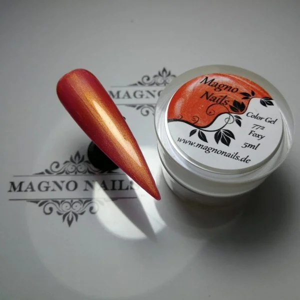 Feuerrot Rot Herbst Metallic Perl Pearl UV Gel aufgetragen deckend