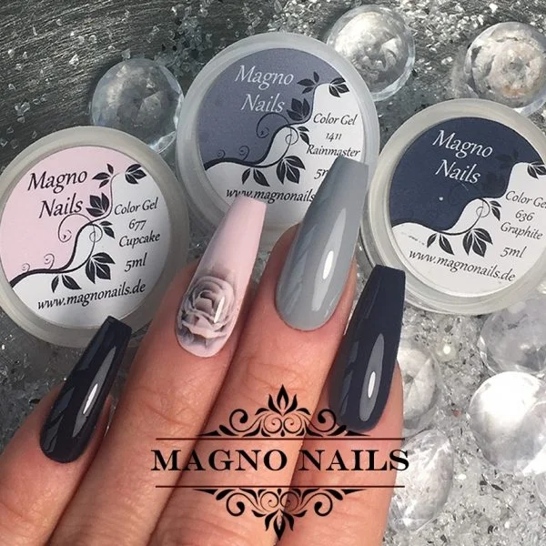 Nail Art Ideen - Sommer Nägel Rosa Grau Schwarz Airbrush