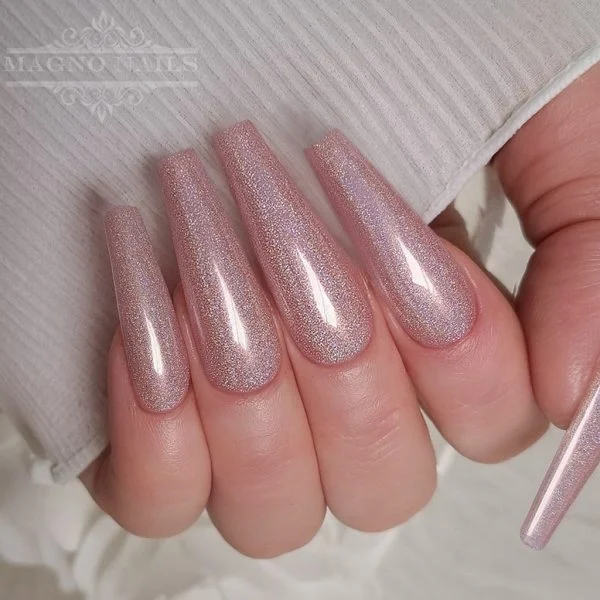 Holographic Altrosa Glitter UV Gel Ballerina Nägel
