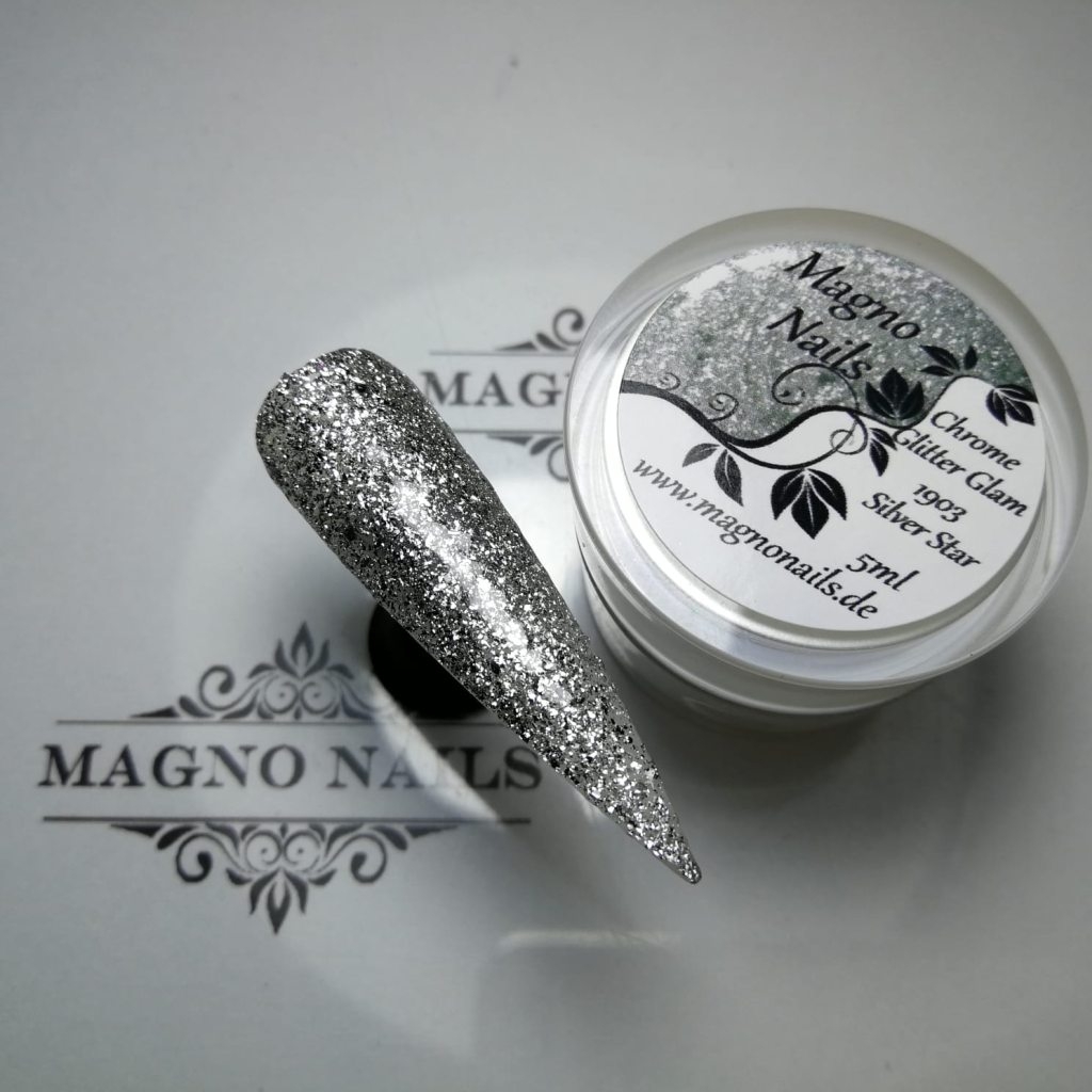 UV Gel - 1903 - Chrome Glitter Glam Gel - Silver Star