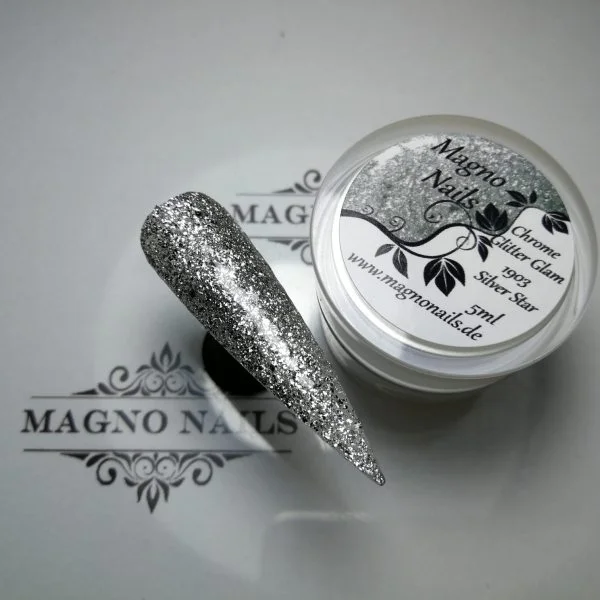 UV Gel - 1903 - Chrome Glitter Glam Gel - Silver Star
