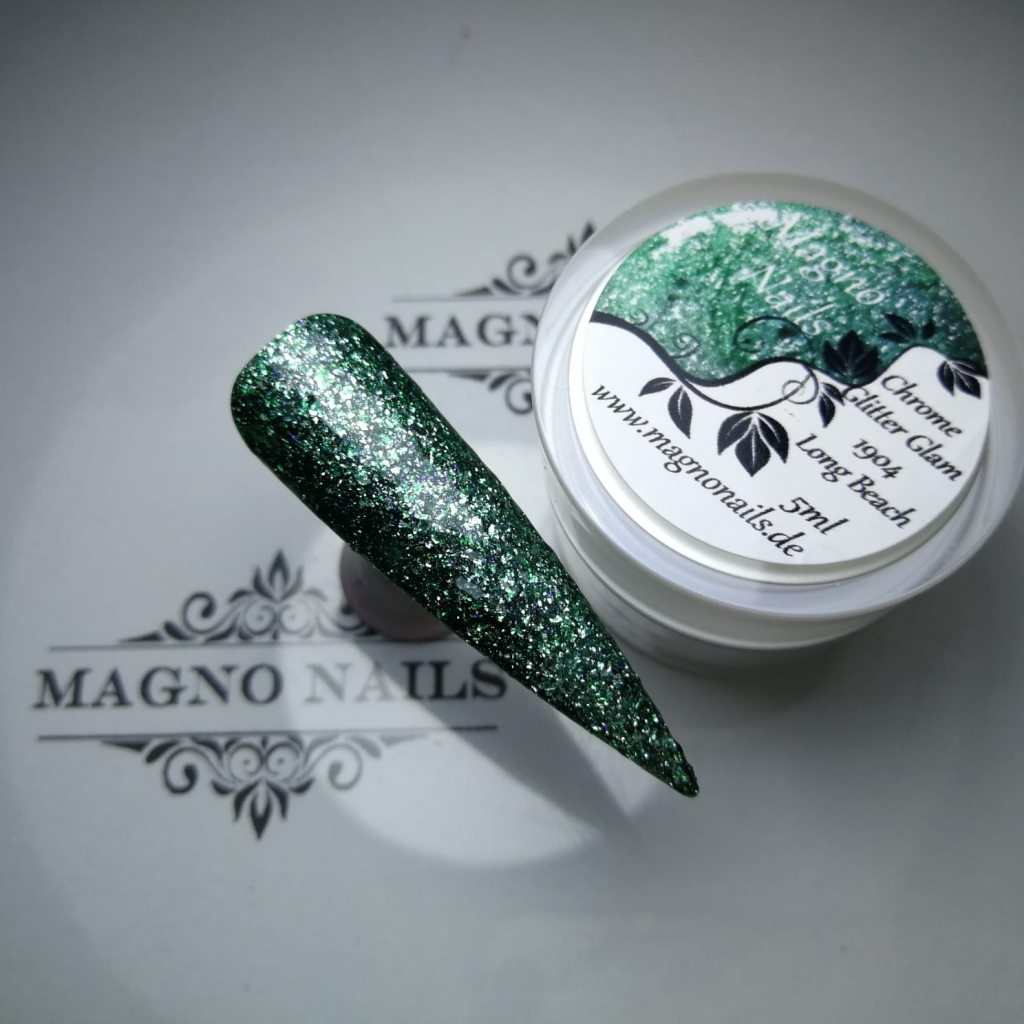 UV Gel - Grün Glitzer - Chrome Glitter Glam Gel - Long Beach