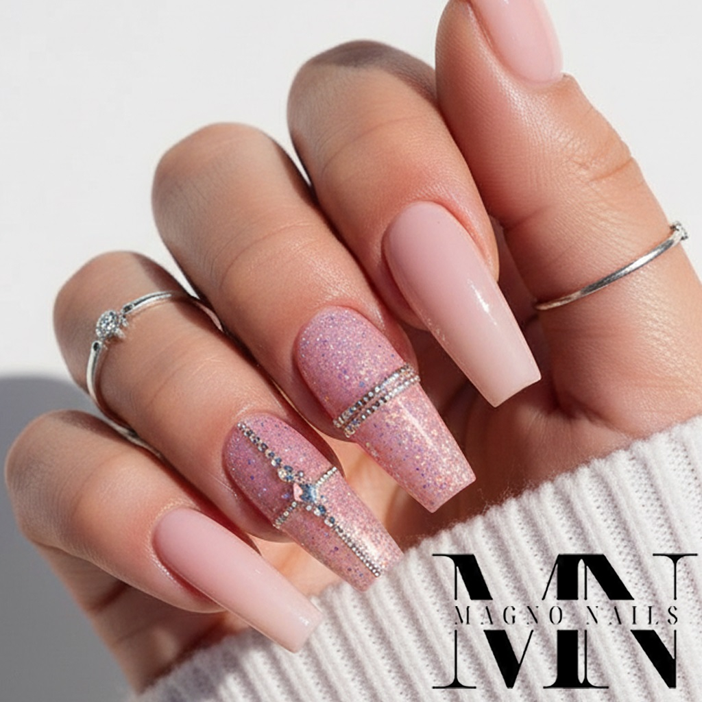 Luxus edle Nageldesign Nägel - UV Cover Gel mit groben Glitter