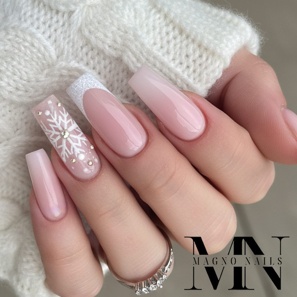 Rosa Nageldesign - Winter Nägel Nofile