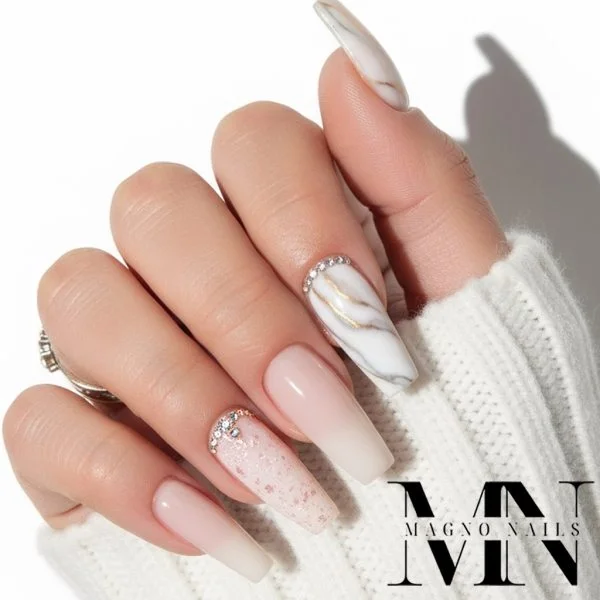 Marmor Rose Luxus Nägel - Nägel Ideen Make Up mit Flakes Flocken