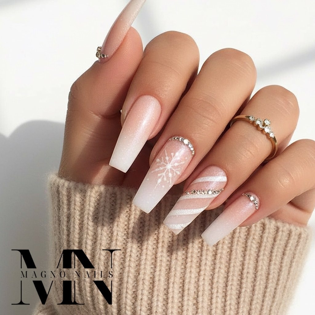 Nageldesign Ideen für den Winter mit Schneeflocken