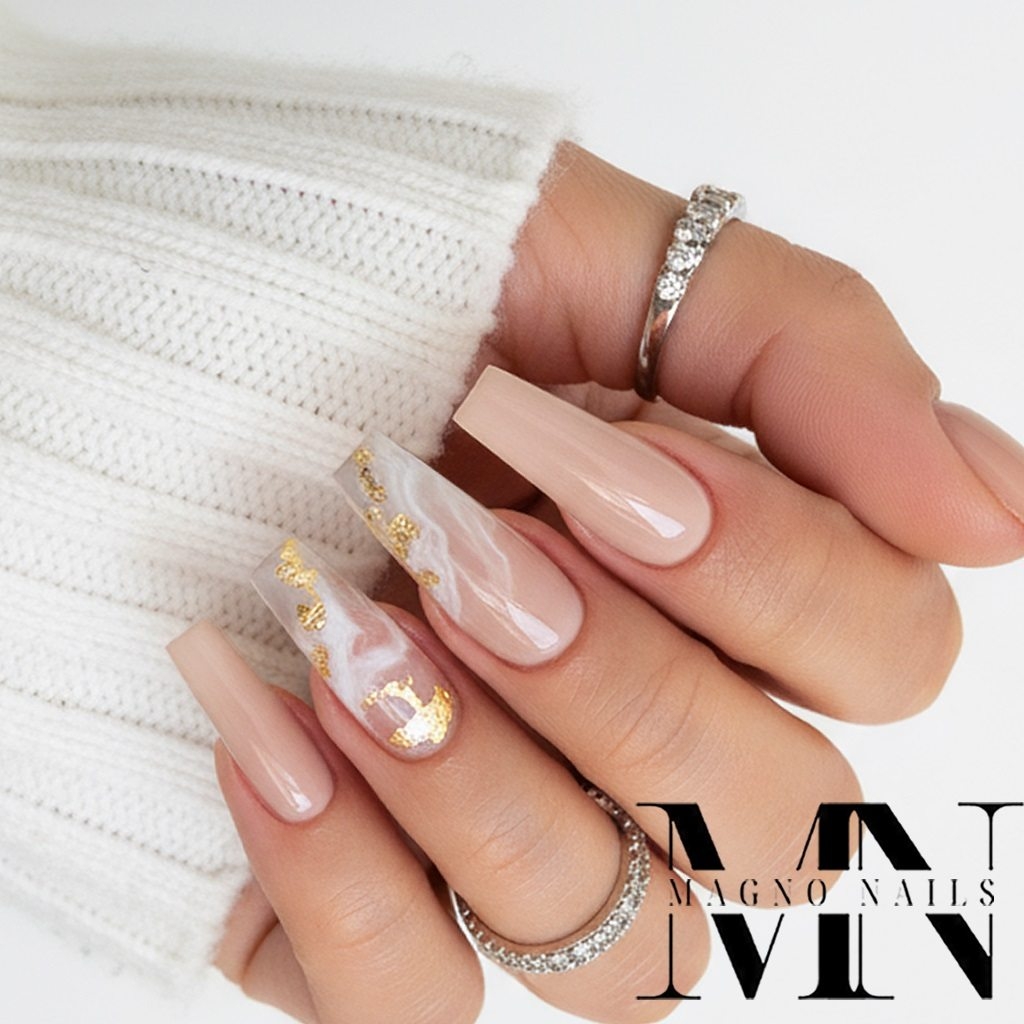Marmor Design mit Make Up Gel Peach - Nägel Ideen