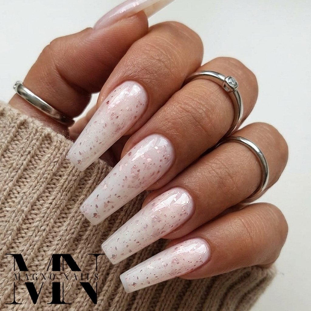 Nageldesign Ideen - Make UP mit Flakes - Flocken pink