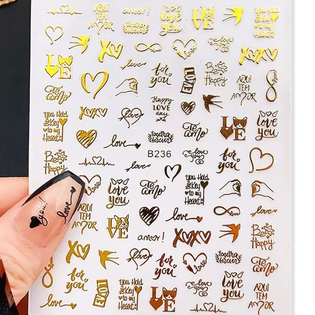 3D Metallic Nail Sticker - gold - B236