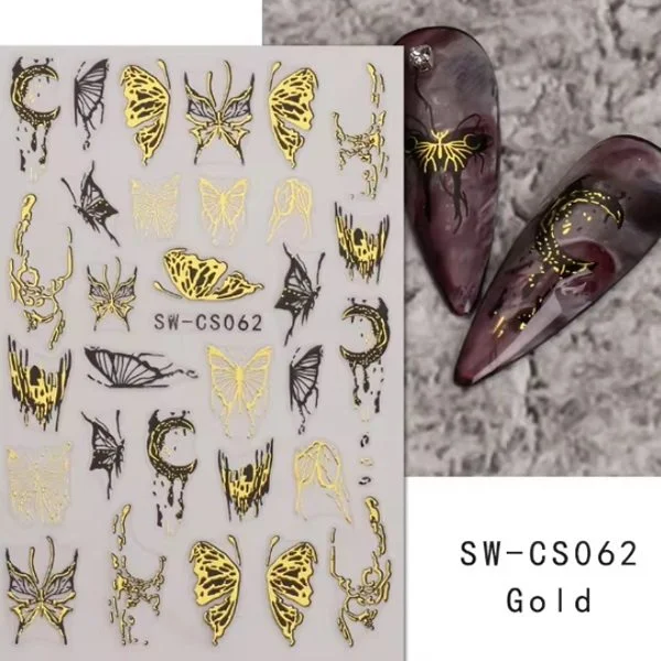 3D Nail Sticker - Schmetterlinge schwarz - gold SW-GS062