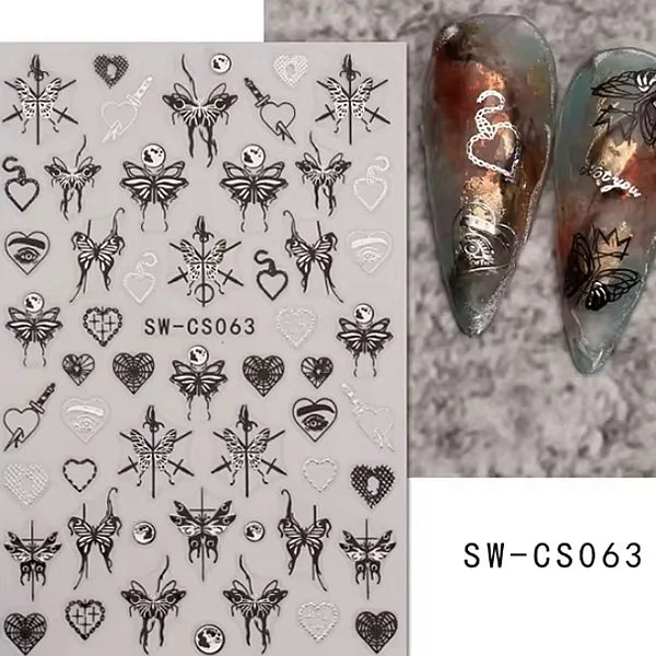 3D Nail Sticker - Schmetterlinge schwarz - silber SW-GS063