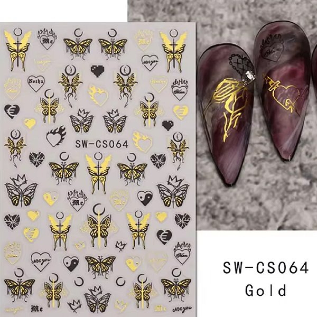 3D Nail Sticker - Schmetterlinge schwarz - gold SW-GS063