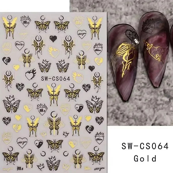 3D Nail Sticker - Schmetterlinge schwarz - gold SW-GS063