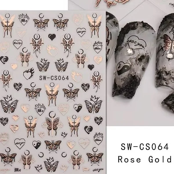 3D Nail Sticker - Schmetterlinge schwarz - rosegold SW-GS064