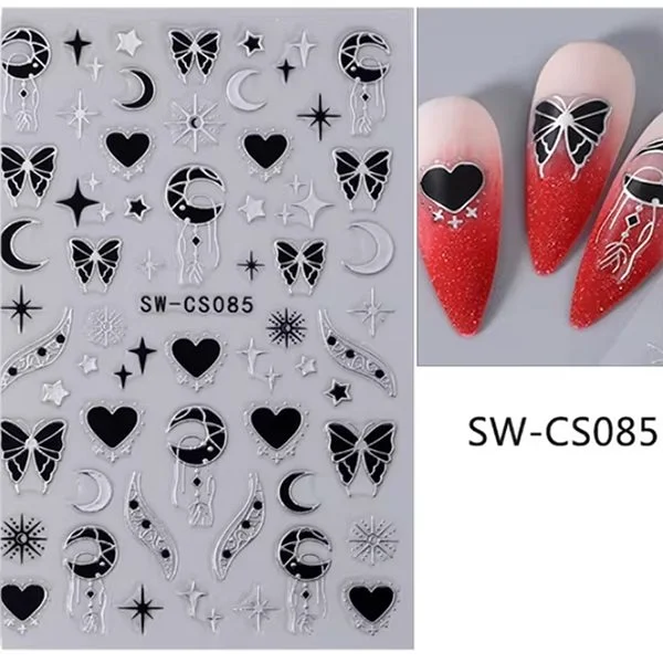 3D Nail Sticker - Schmetterlinge schwarz - silber SW-GS085