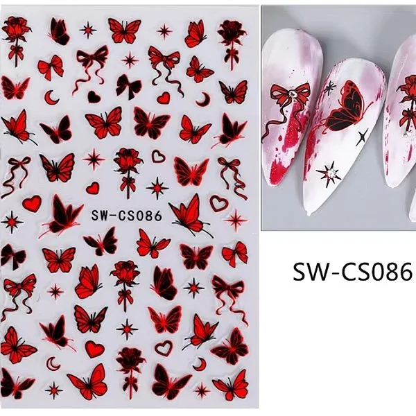 3D Nail Sticker - Schmetterlinge schwarz - rot SW-GS086
